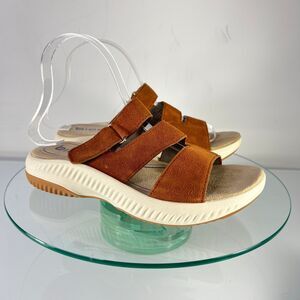 Bionica Avoca Suede Leather Slide Sandals Brown Strap Cushioned Footbed